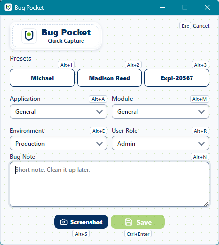 Bug Pocket Quick Capture