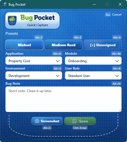 Bug Pocket Quick Capture